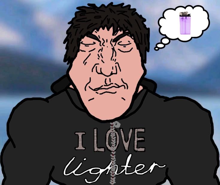 markiplier soyjak, muscular science lover, science lover, punisher face, 1soyjak, brown hair, buff, closed eyes, closed mouth, drawn background