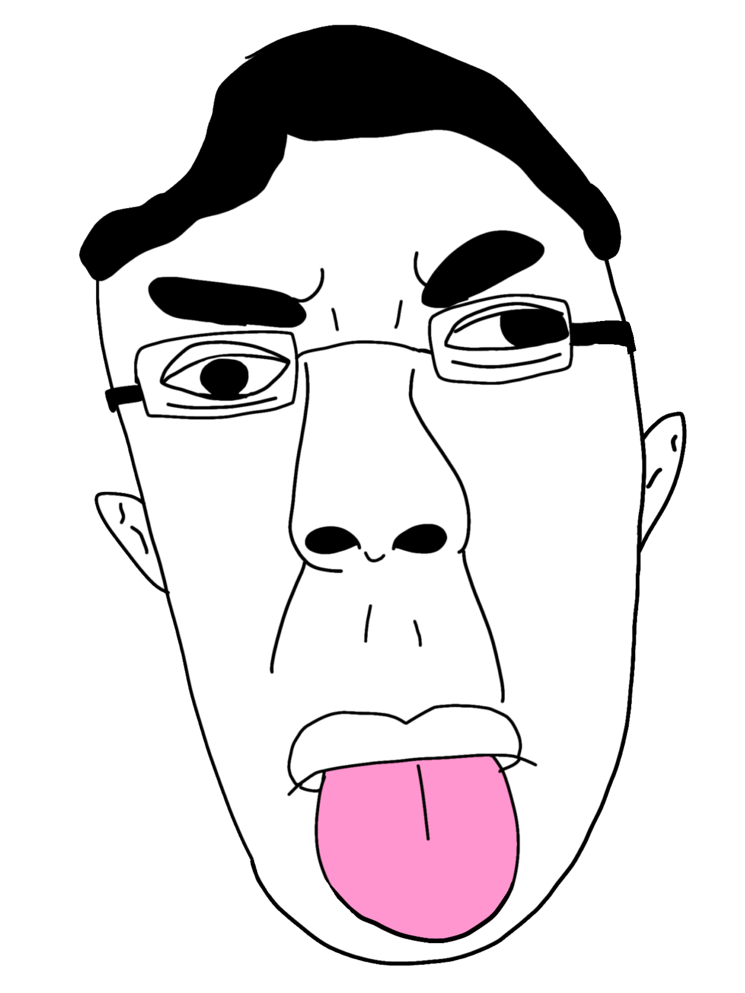 chudjak, chudjak front, patrick, retarded chuddie, 1soyjak, black eyes, black hair, bushy eyebrows, chud, closed mouth
