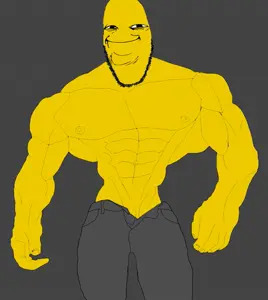 cobson, arm, buff, closed mouth, hands, leg, smile, soyjak, stubble, yellow skin
