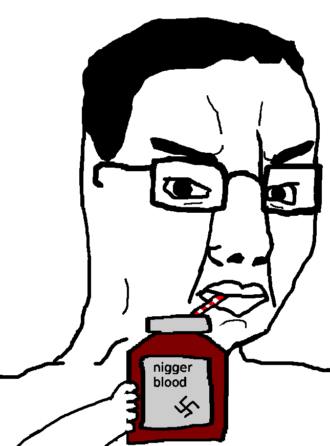 chudjak, 1soyjak, angry, arm, black hair, blood, closed mouth, drink, drinking, drinking straw