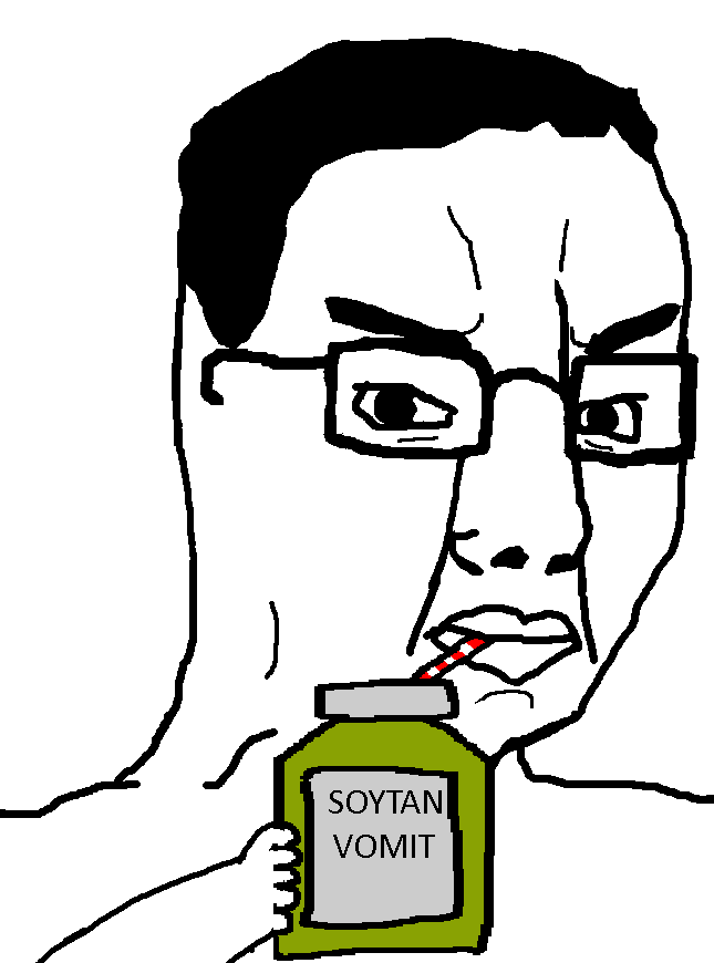 soytan, chudjak, 1soyjak, angry, arm, black hair, closed mouth, drink, drinking, drinking vomit