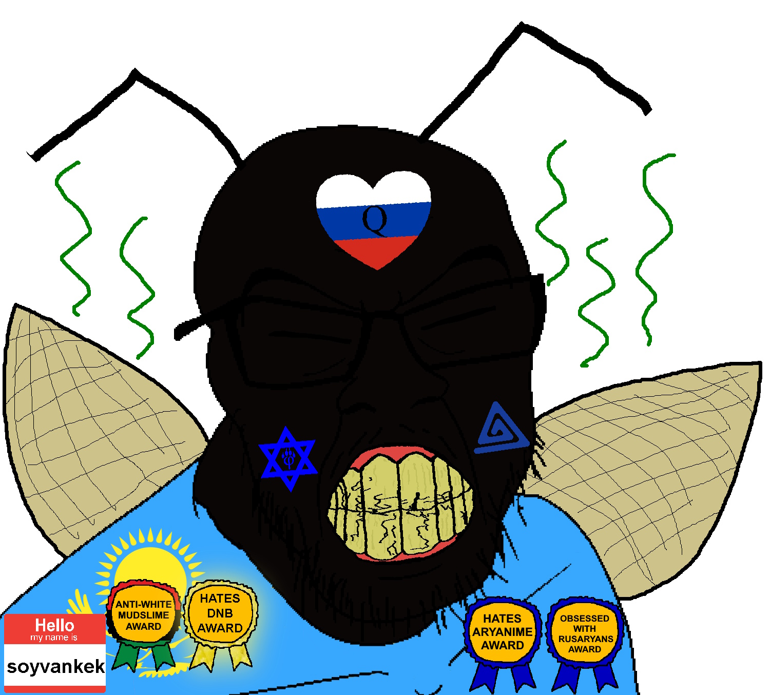 feraljak, slopjak, 1soyjak, angry, antenna, boylover symbol, buck teeth, furry, heart, hello my name is sticker