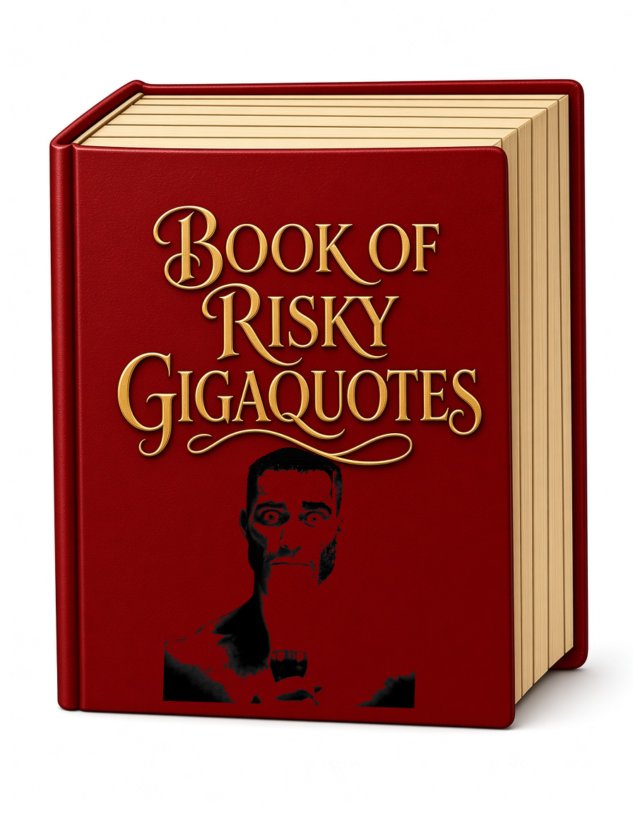 gigachad, beard, black eyes, black hair, book, book of risky, book of risky gigaquotes, buff, closed mouth, cover
