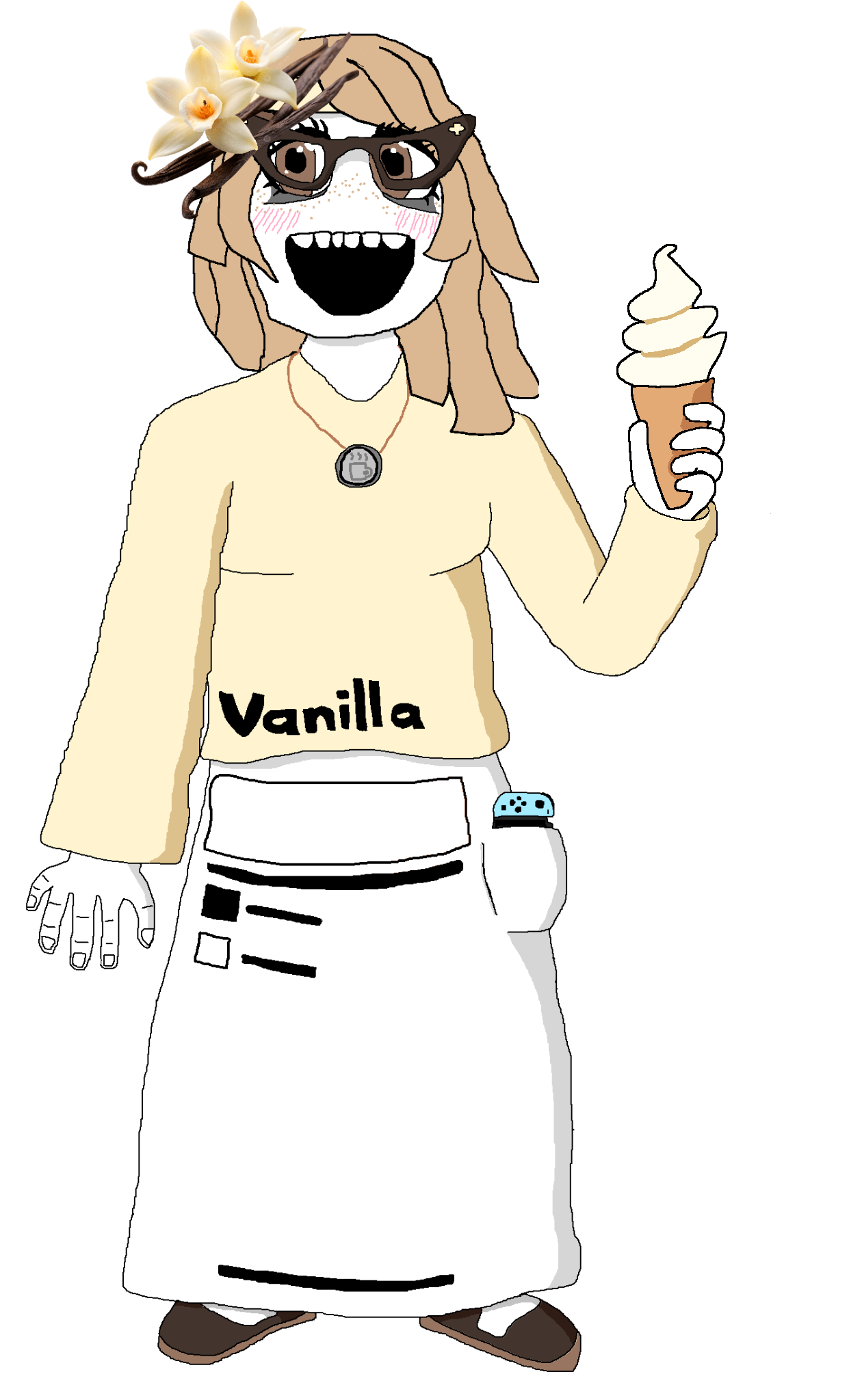 soytan, vanillatan, 1character, 1nas, cone, food, full body, ice cream, looking at you, nintendo