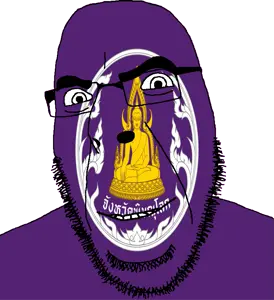 cobson, 1soyjak, bald, buddha, buddhism, bushy eyebrows, flag, full body, glasses, hair
