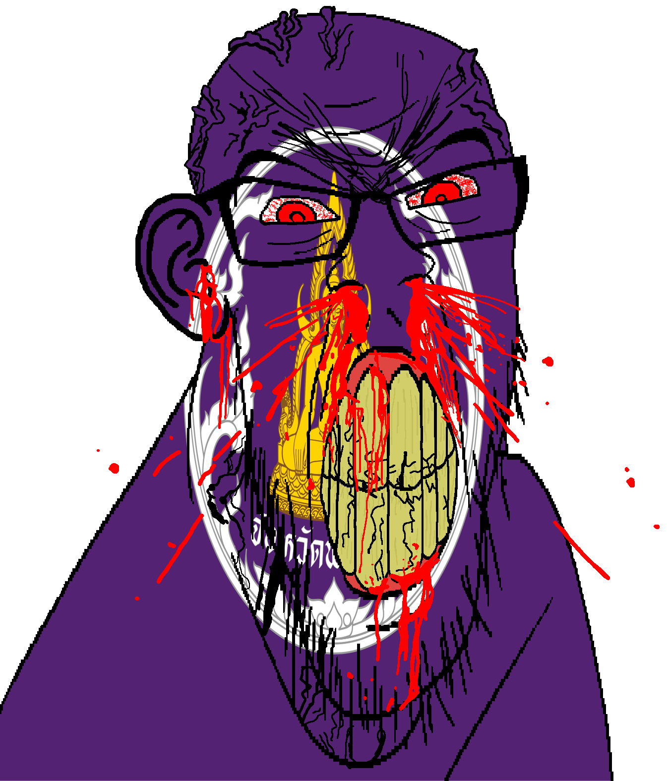 feraljak, feralrage, 1soyjak, angry, bald, blood, bloodshot eyes, buddha, buddhism, clenched teeth