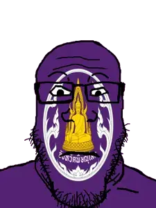 markiplier soyjak, neutralplier, 1soyjak, black eyes, buddha, buddhism, closed mouth, flag, front view, full body
