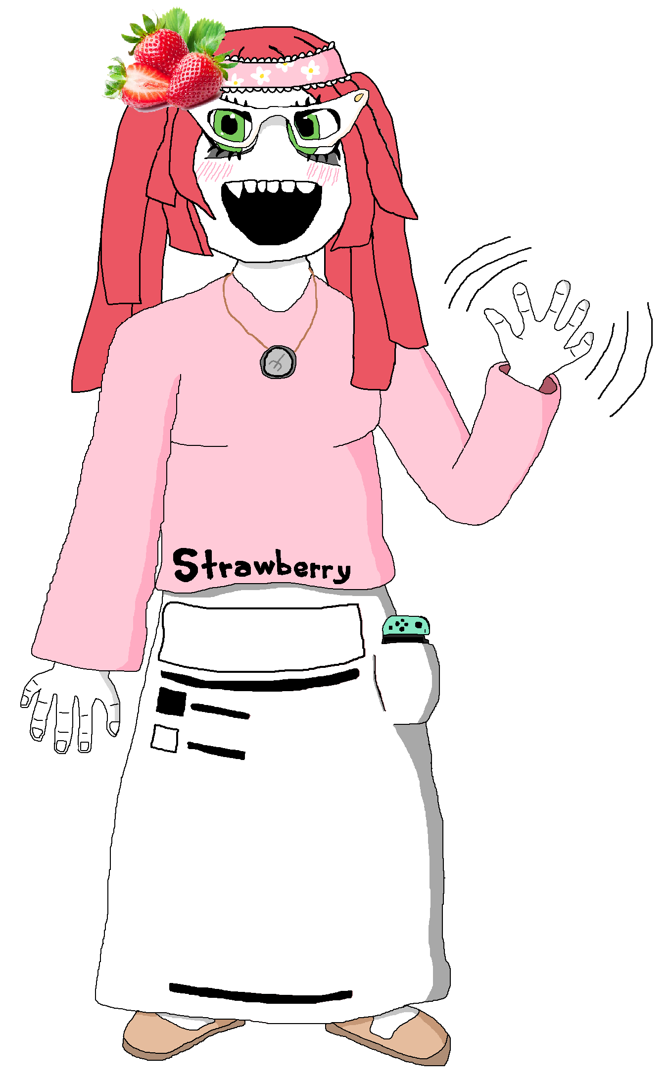 pudding, soytan, strawberrytan, drink, food, front view, fruit, full body, glasses, green eyes