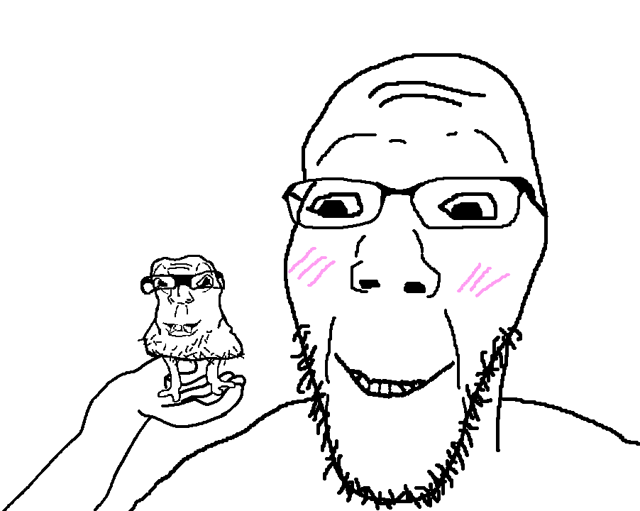 lactoriajak, oekjesjak, 2soyjaks, bald, blush lines, closed mouth, glasses, hand, holding object, leg