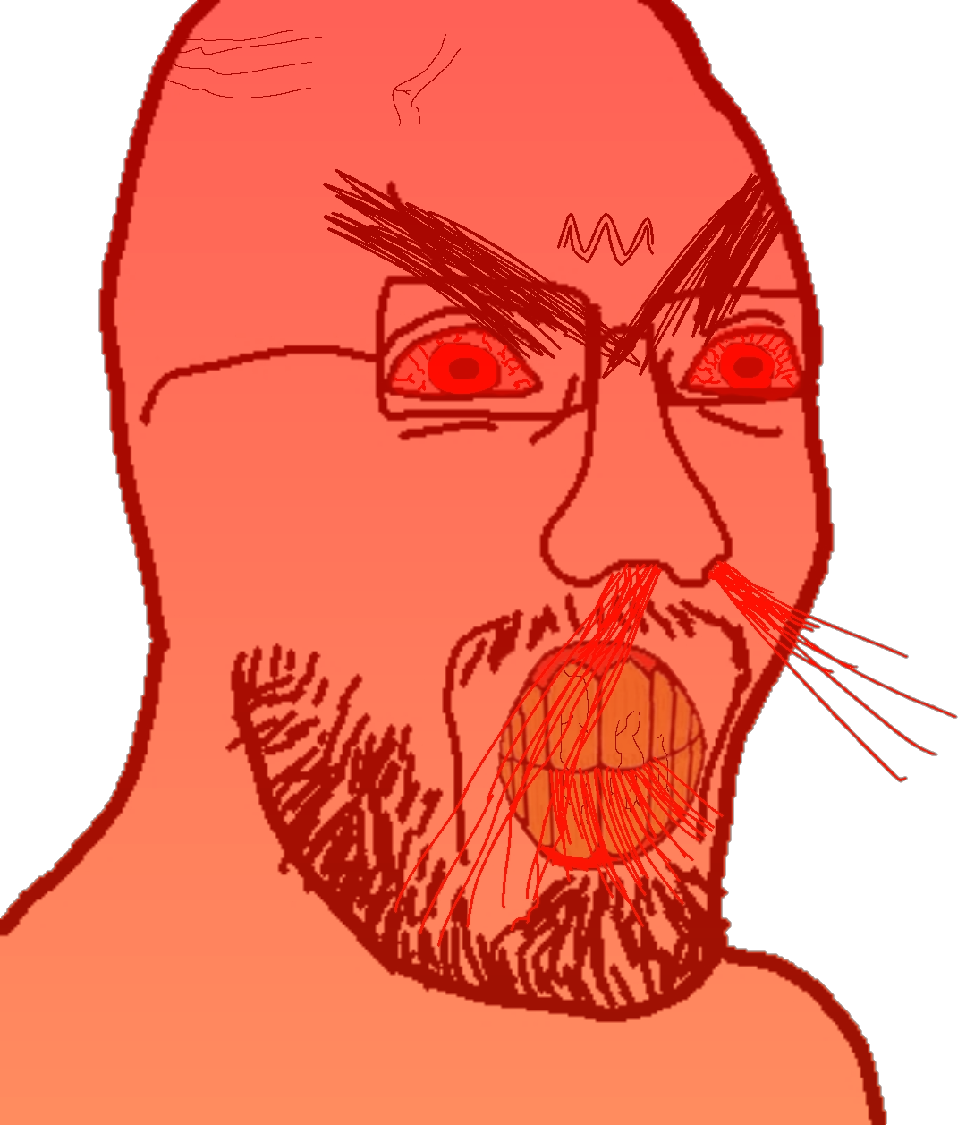 kungpowthaman, farshadjak, ragejaks, 1soyjak, angry, bald, blood, blood from nose, bloodshot eyes, clenched teeth
