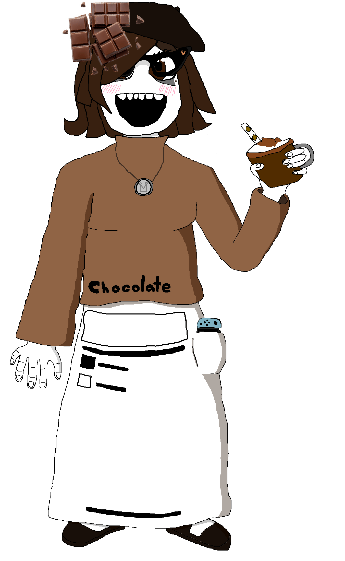chocotan, soytan, 1character, 1soytan, brown shirt, candy, chocolate, cup, drink, drinking straw
