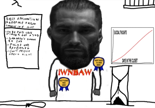 gigachad, chudjak, gigachaded, award, awards, beard, black eyes, black hair, chud, clock
