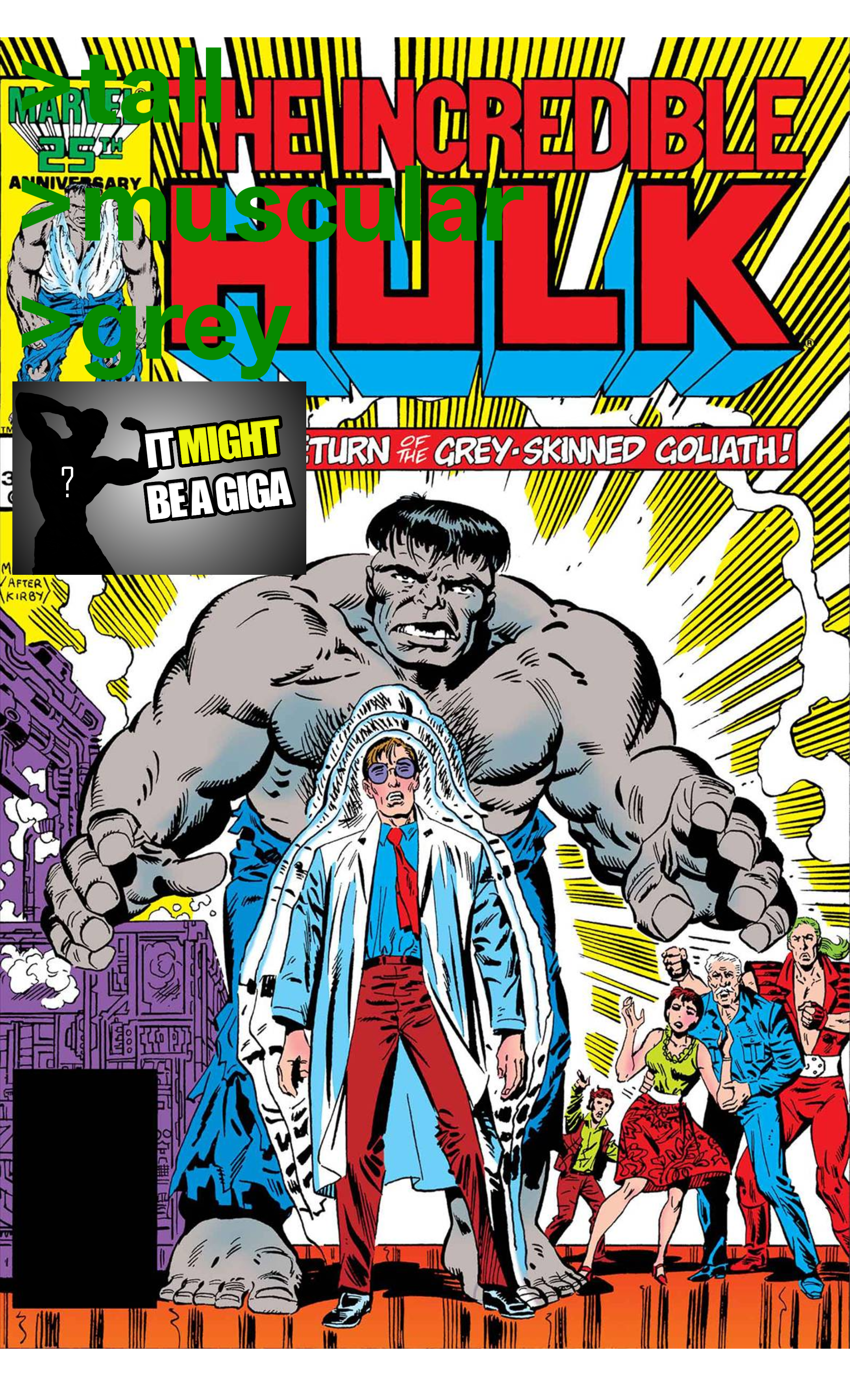 gigachad, hulk, its not a giga, buff, capeshit, closed mouth, comic, comic book, drawn background, front view