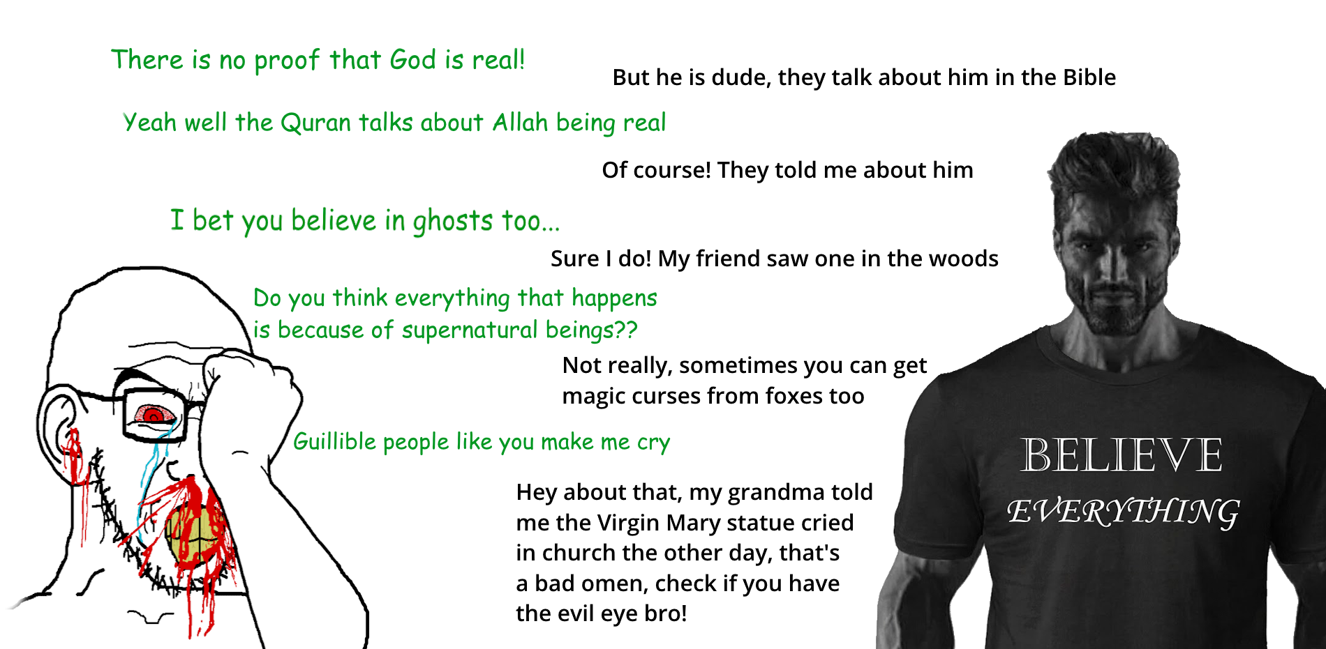 gigachad, 1soyjak, allah, angry, arguing, believe, black eyes, bloodshot eyes, buff, christianity