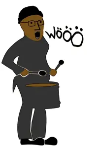 unknown, black skin, clothes, drum, full body, glasses, hat, npc, open mouth, soyjak