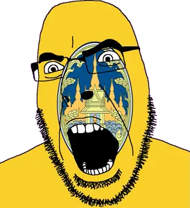 cobson, 1soyjak, angry, bald, bueng phalan chai, building, bushy eyebrows, city pillar, flag, glasses