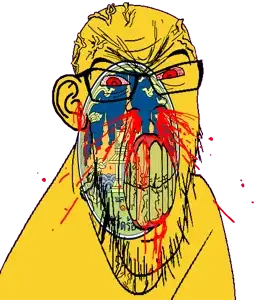 feraljak, feralrage, 1soyjak, angry, bald, blood, bloodshot eyes, bueng phalan chai, building, city pillar