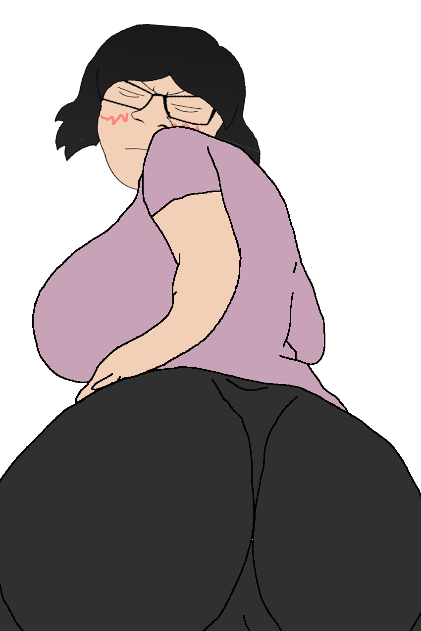 feraljak, female feraljak, femjak, back view, big breasts, big butt, black hair, blush, blush lines, breasts