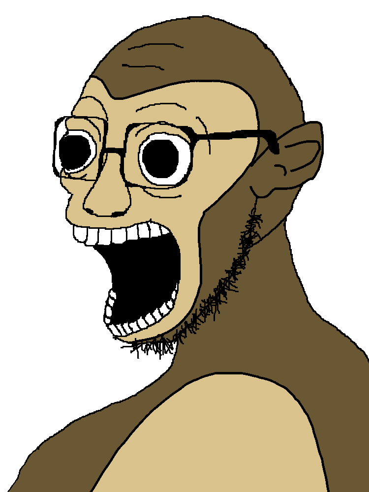 flabberjak, 1soyjak, animal, ape, bald, black eyes, brown hair, brown skin, fur, glasses