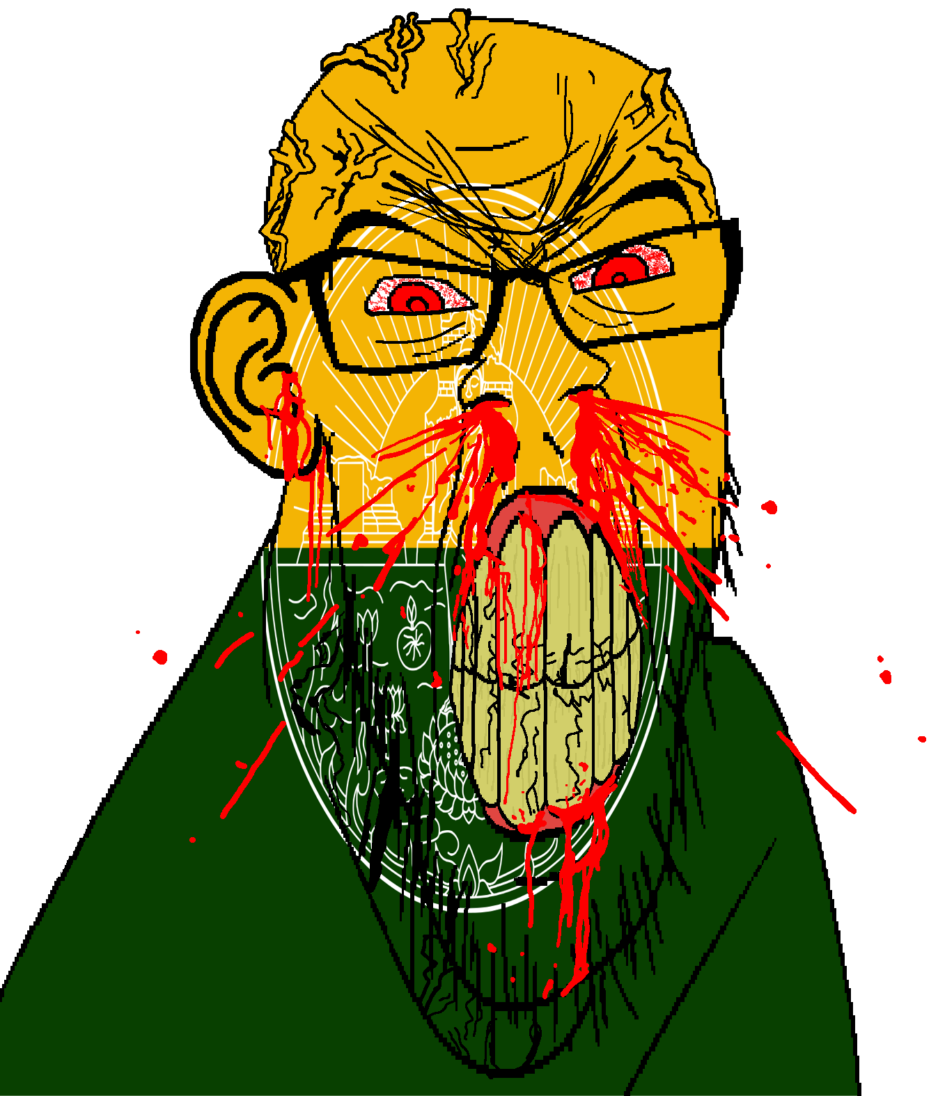 feraljak, feralrage, 1soyjak, angry, bald, blood, bloodshot eyes, buddha, buddhism, building