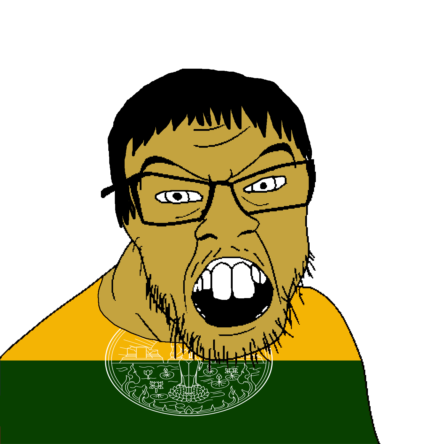 feraljak, 1soyjak, black hair, brown skin, buddha, buddhism, building, clothes, flag, flower