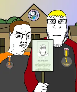 dan, nate higgers, natejak, 1 year on bald men with glasses website, 2soyjaks, award, bait, black eyes, blonde hair, bowl cut