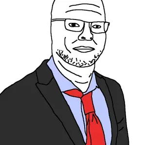 meatgqd, 1soyjak, bald, body to the right, closed mouth, clothes, forehead lines, glasses, looking at you, neck lines