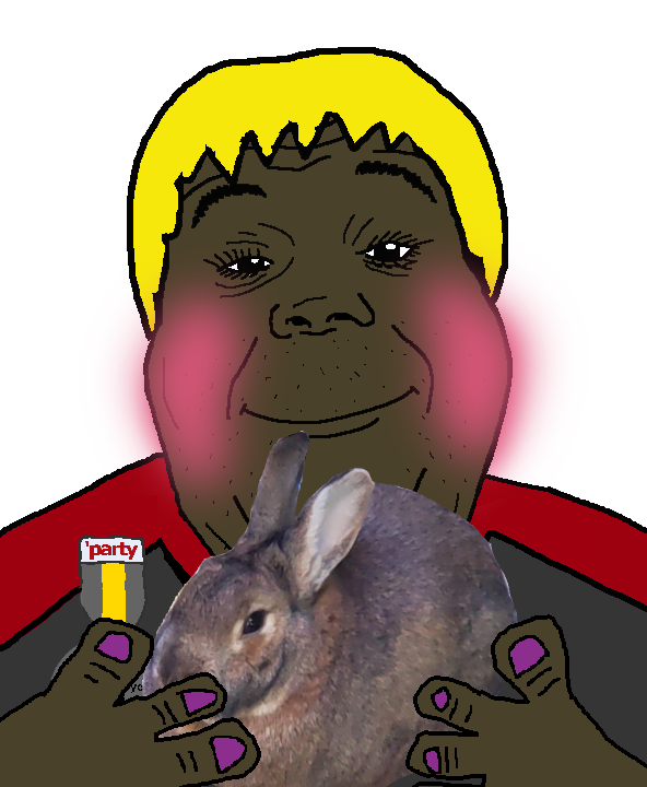 alicia, fat alicia, hunky twink sex machine, hunky twink sex machine, 1soyjak, animal, blonde hair, blush, brown skin, bunny