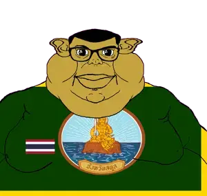 brandon, branigger, 1soyjak, brown skin, closed mouth, ear, fat, flag, full body, glasses
