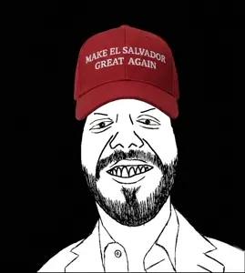 bukelejak, 1soyjak, beard, big cap, black background, black eyes, clothes, fat, front view, half open mouth