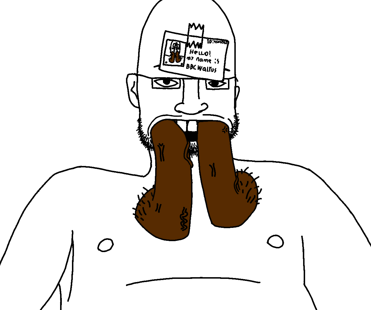 bbc walrus, 1soyjak, bald, bbc, black eyes, black hair, brown skin, dildo, ears, eyes