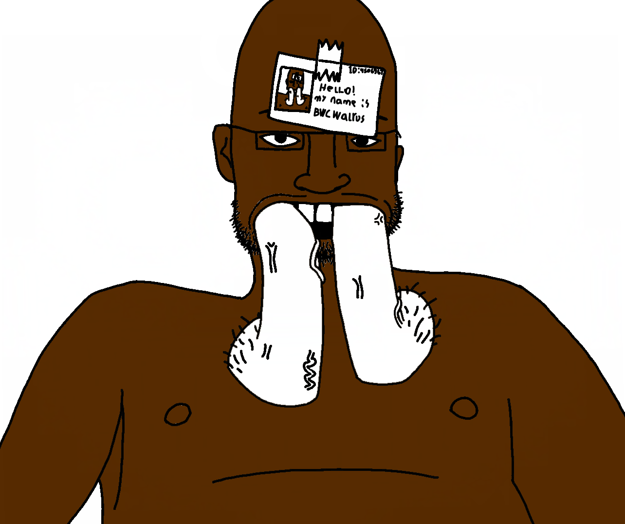 bbc walrus, 1soyjak, bald, black eyes, black hair, black skin, brown skin, bwc, dildo, ears