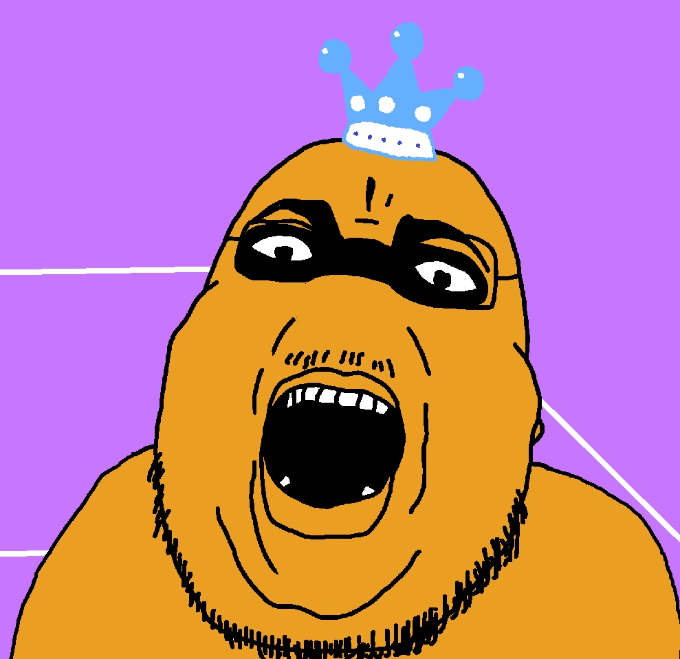 chugsjak, 1soyjak, angry, bald, black eyes, boxer, boxing, boxing ring, crown, fat