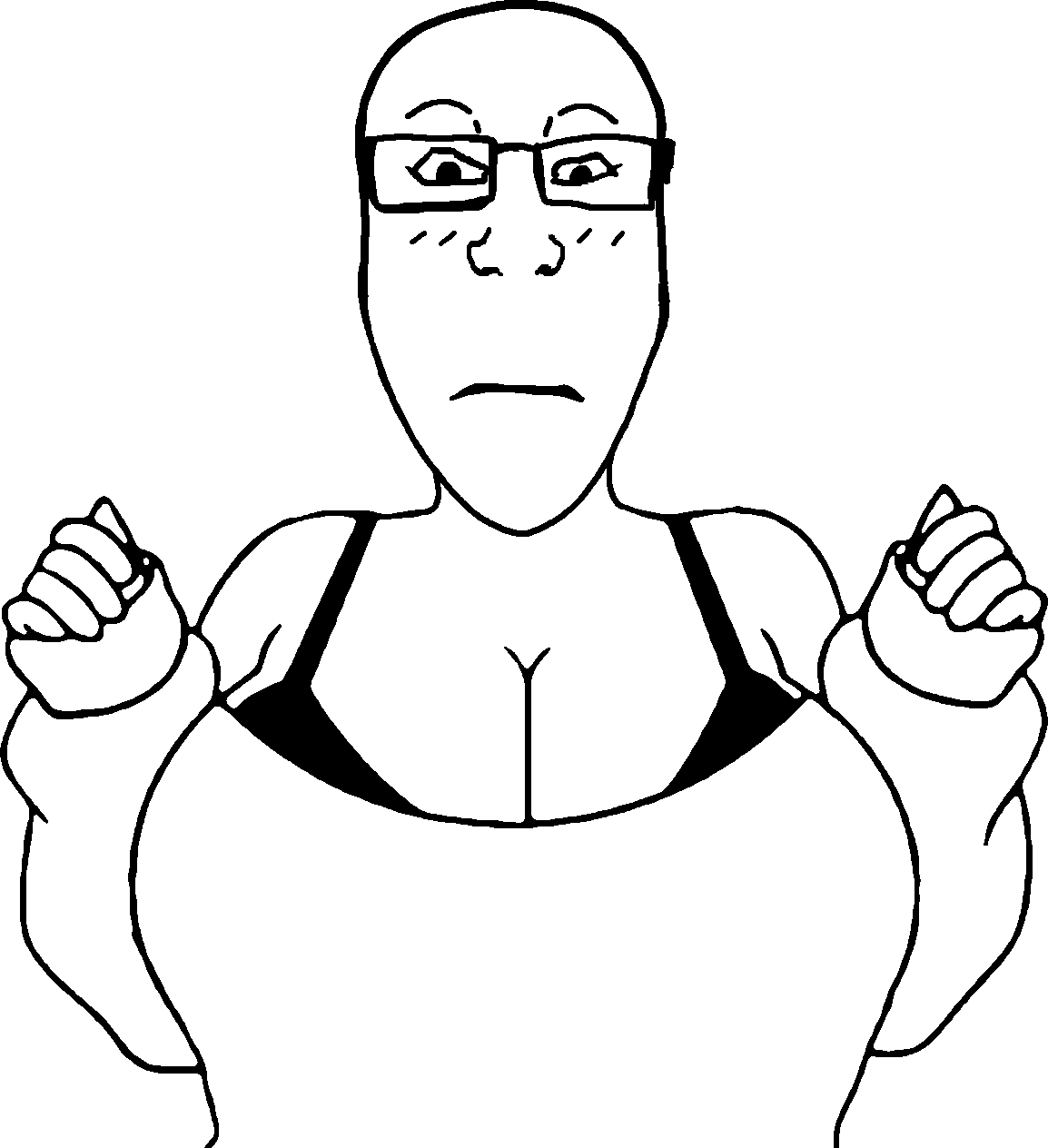 markiplier soyjak, female markiplier, neutralplier, bra straps, 1soyjak, bald, big breasts, black eyes, bra strap, breasts