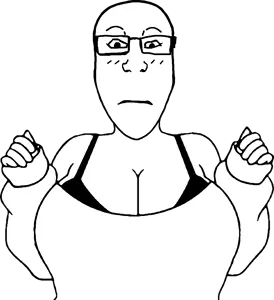 markiplier soyjak, female markiplier, neutralplier, bra straps, 1soyjak, bald, big breasts, black eyes, bra strap, breasts
