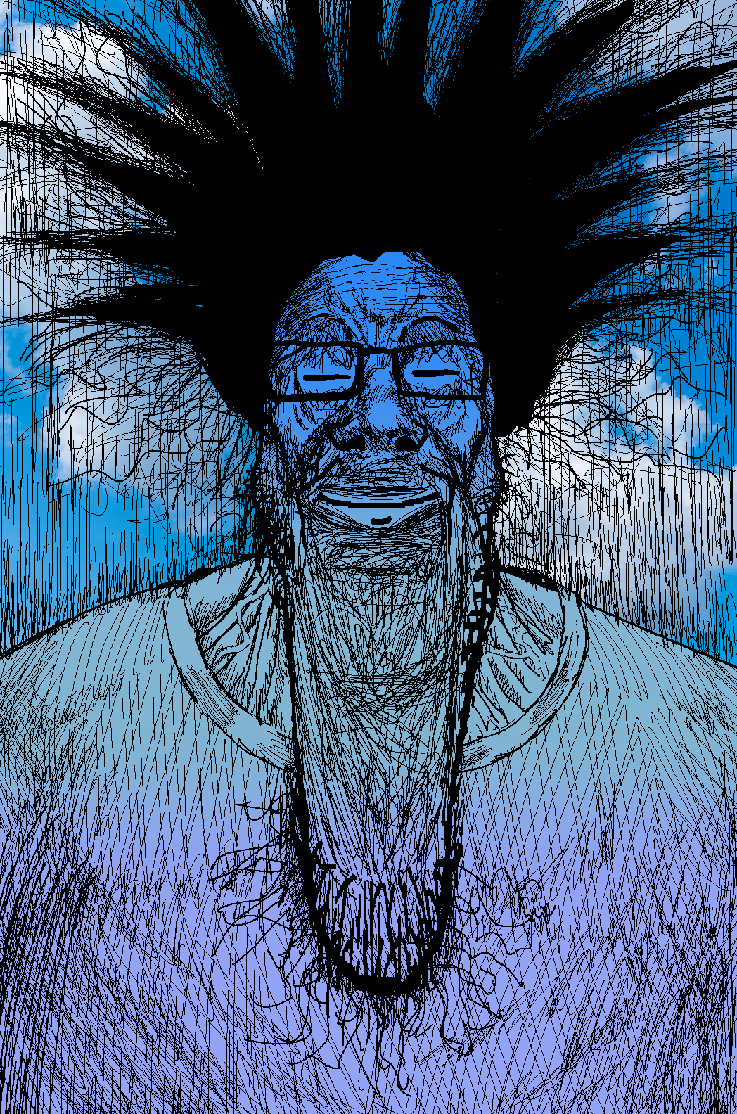 markiplier soyjak, longplier, schizojak, calm, /calm/, 1soyjak, black hair, blue skin, calm, chin