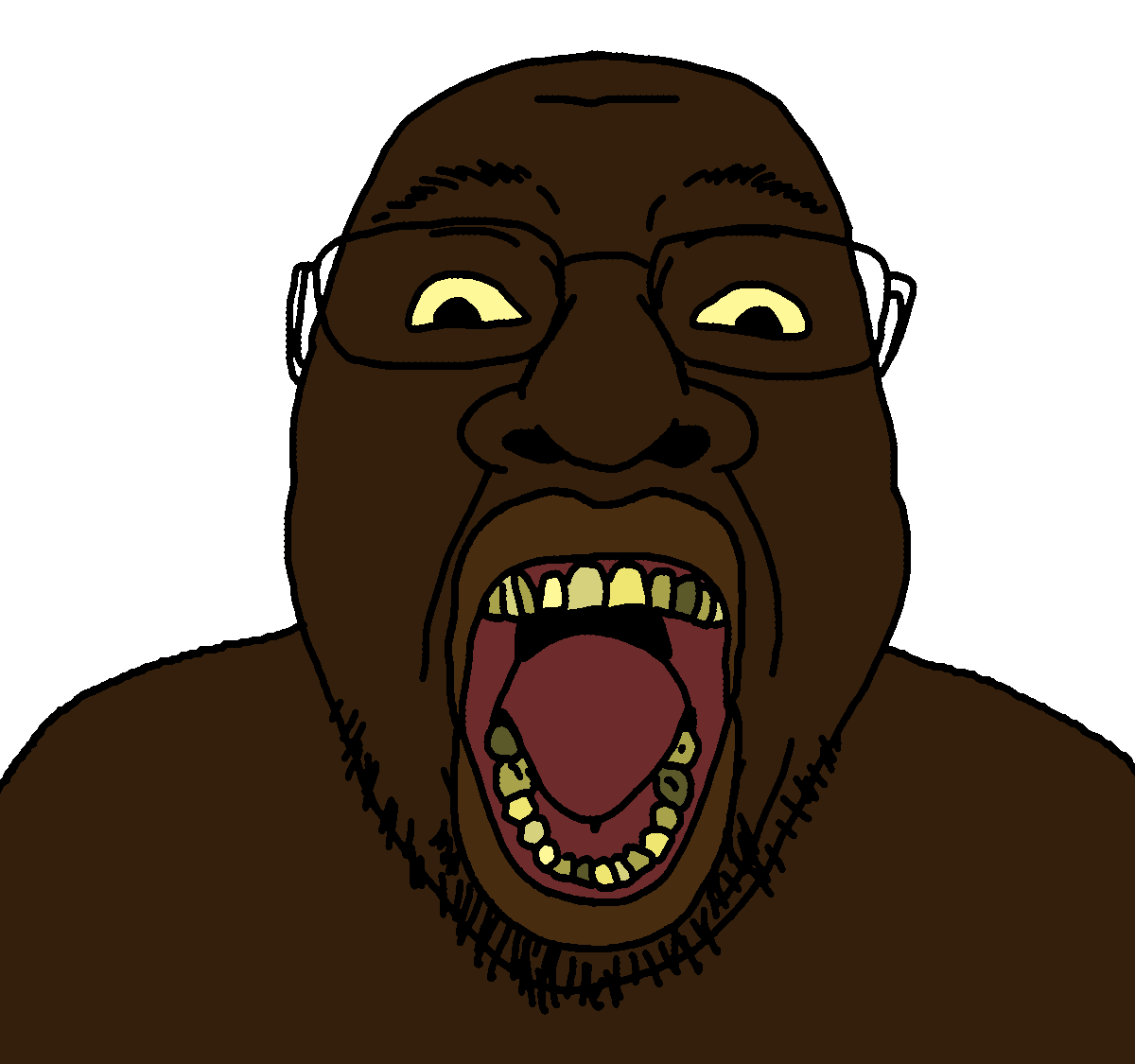 bernd, 1soyjak, african, bald, big lips, big nose, black skin, dark skin, front view, glasses