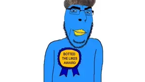 cobson, animal, award, bird, blue skin, boiii, curly hair, hair, half closed eyes, half open mouth