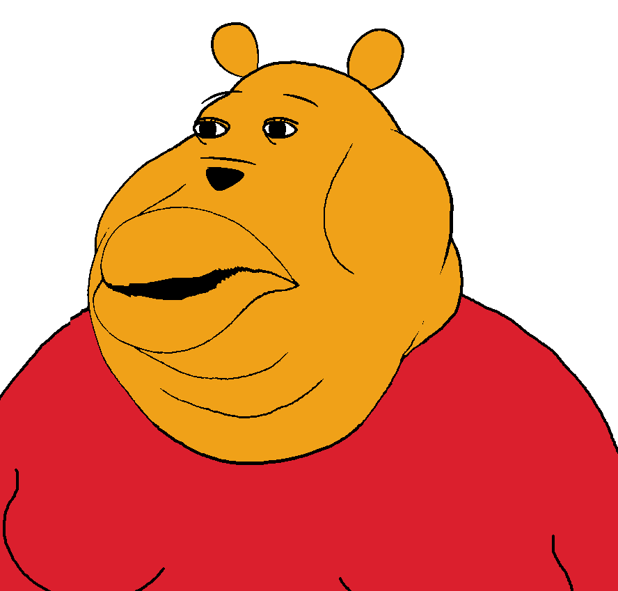 winnie the pooh, meximutt, bantujeet, bantumutt, 1soyjak, bald, bear, big lips, black eyes, disney