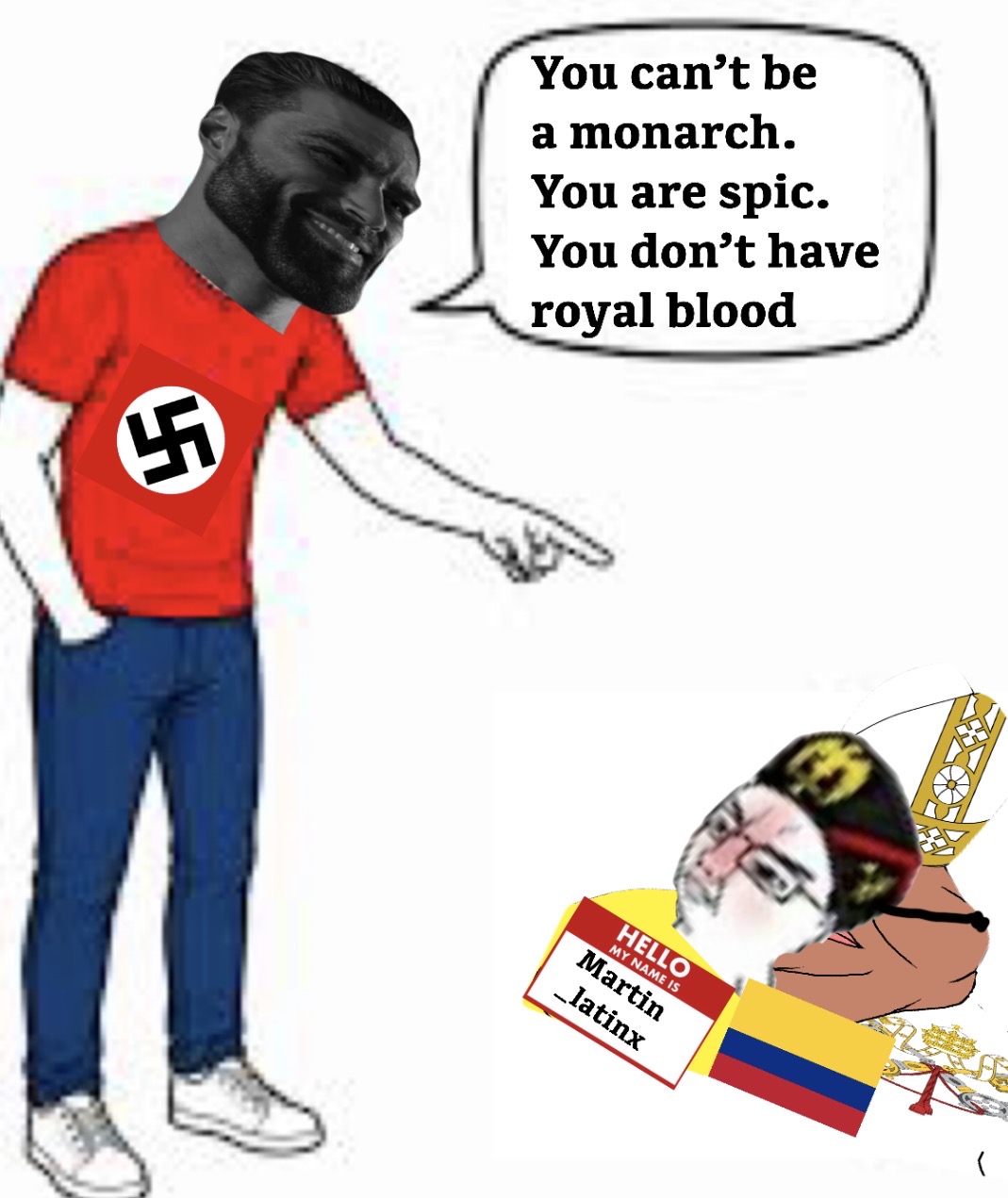 black tradcath, gigachad, yes chad, chudjak, meximutt, gigachaded, 1soyjak, angry, beard, benito mussolini