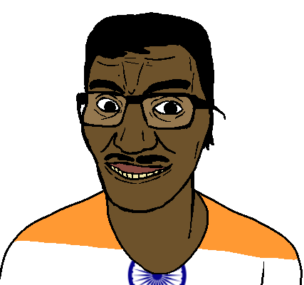 el perro rabioso, el perro chud, el perro nervioso, 1soyjak, aryan beast, black hair, brown skin, closed mouth, front view, glasses