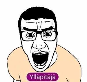 el perro rabioso, el perro chud, clothes, finnish text, glasses, hair, open mouth, soyjak, text, tshirt