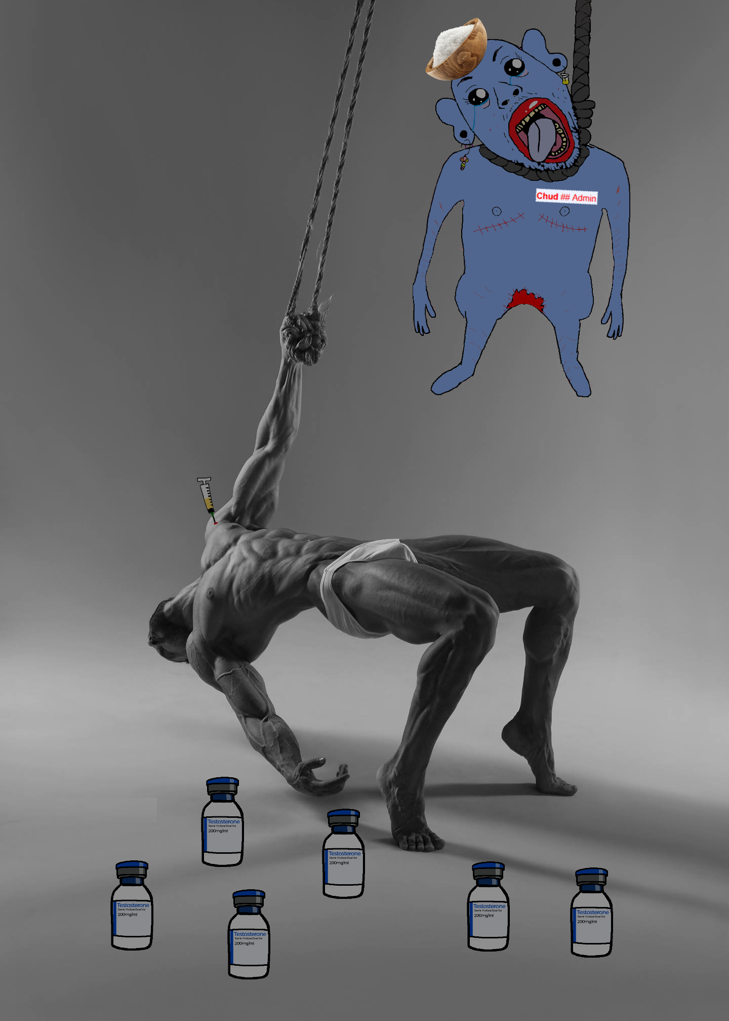 gigachad, bernd, chudjak, chudjak front, muscular chud, hanging namefags, ack, admin, big eyes, blue skin