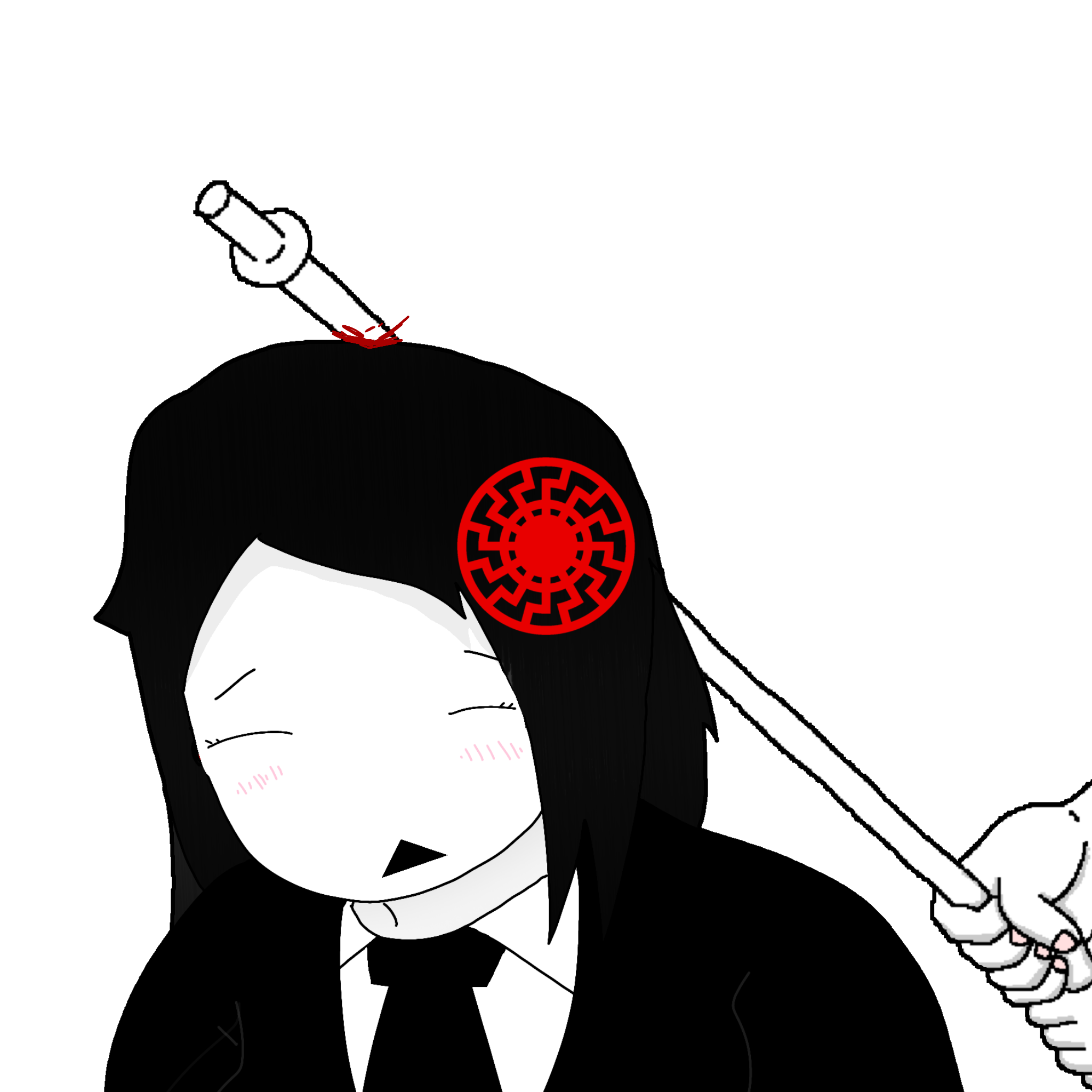nazitan, soytan, metal pipe soytan, 1soyjak, black eyes, black hair, black suit, blood, closed eyes, clothes