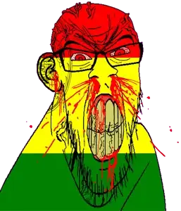 feraljak, feralrage, 1soyjak, angry, bald, blood, bloodshot eyes, clenched teeth, cracked teeth, ear