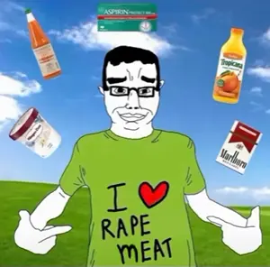 285752 - soybooru.com - 1soyjak black_eyes black_hair blue_background chud chuddy chudjak closed_mouth drink eyebrows front_view glasses green_background green_shirt hair half_body heart i_heart ias juice looking_at_you no_be.png