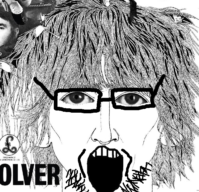 markiplier soyjak, 1soyjak, drawn background, front view, george harrison, glasses, hair, long hair, looking at you, open eyes