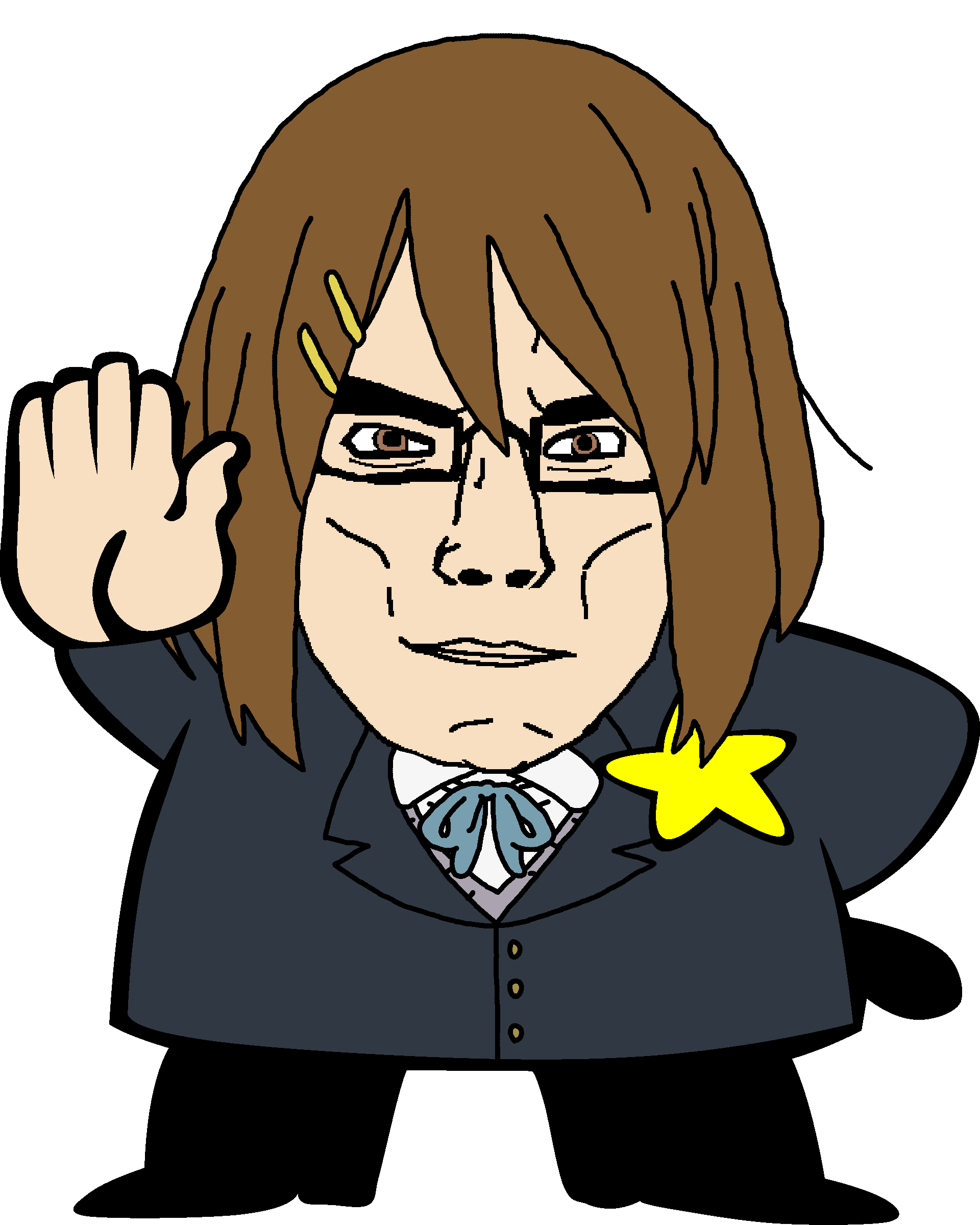 police man ganson, chudjak, chudjak front, muscular chud, anime, brown eyes, brown hair, buff, cap, closed mouth
