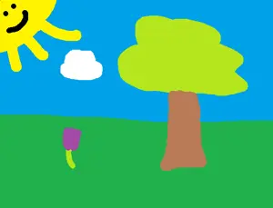 cloud, flower, grass, painting, plant, sky, sun, tree, original content