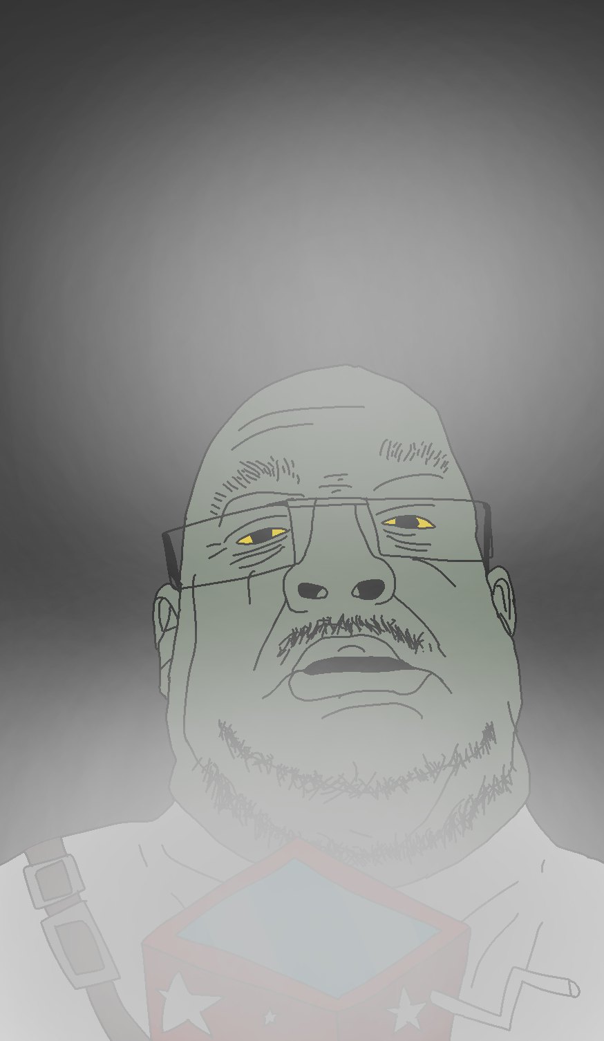 petroleum, unknown, 1soyjak, alan spring, bald, black background, fat, fog, front view, glasses